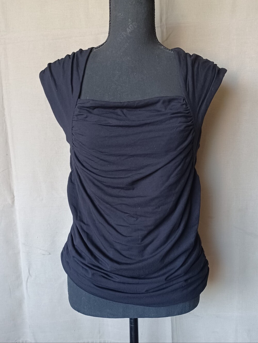 LOFT Black Ruched Square Neck Top